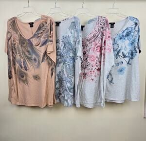 Leebe 5X Shirt Top Bundle T-shirt Plus Size Fashion 5x Boho Floral Feather